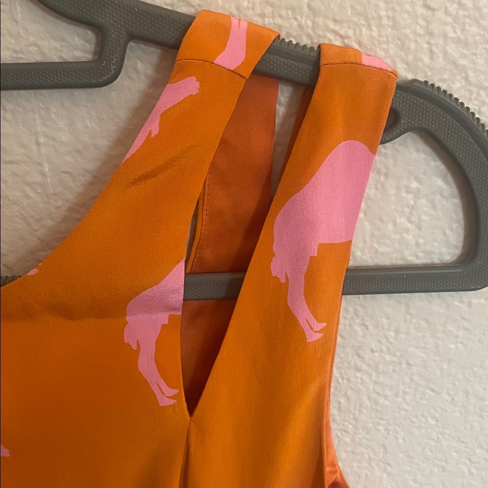 Charlotte Taylor 100% Silk Orange Dress with Pink Camel Print - Picture 8 of 17